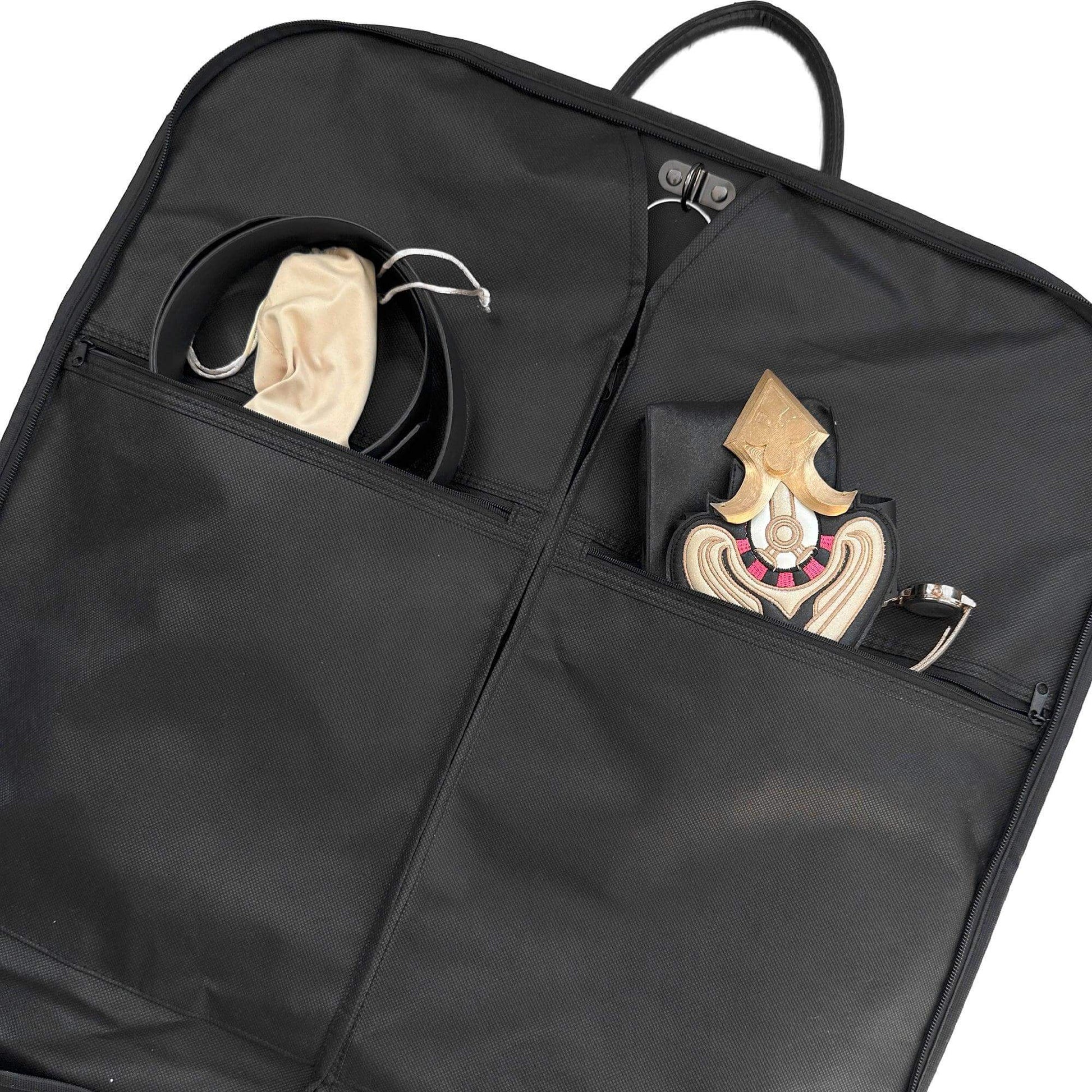 Durable cosplay bag with secure pockets, ideal for wrinkle-free costume storage and travel, perfect for cosplayers.