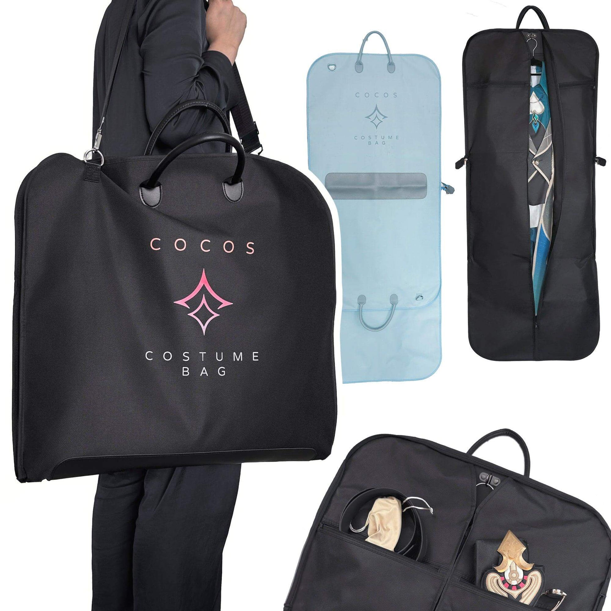 Durable cosplay costume bag showcasing expandable garment storage with wrinkle-free protection features for cosplayers.